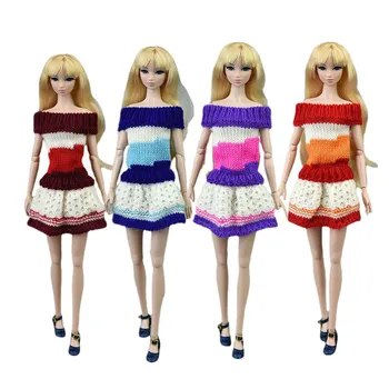 4pcs/lote de Malha Boneca Princesa Vestido Para a Boneca Barbie com Roupas de Tecido de Roupas de Inverno Camisola de 1/6 BJD Acessórios Melhor Presente Para a Menina