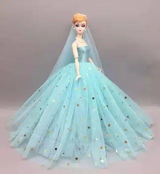 1/6 BJD Roupas Luz Azul da Lua Estrela do Sequin Vestido de Noiva Para a Boneca Barbie com Roupas da Princesa Vestido De 11,5