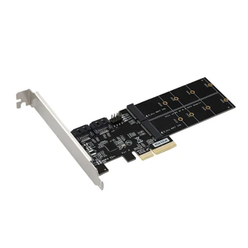 4In1 Dual M. 2 NGFF ASM1812 SSD+ Dual SATAIII 6G SSD/HDD Para PCI Express 4X Conversor Adaptador Com Perfil Baixo Suporte de