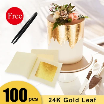 100 Folhas Genuíno 24K Comestíveis, Folhas de Ouro - Comida de Decoração do Bolo de Folha de Ouro máscara de Ouro para a cosmetologia Folha de Ouro Puro,folhas de DIY