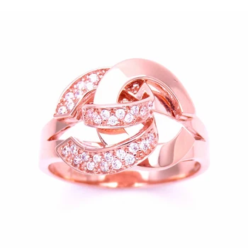 585 roxo banhado a ouro 14K ouro rosa de cristal duplo C amplo círculo simples de luxo elegante e high-end jóias abrir anel feminino