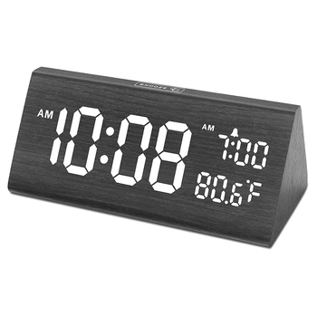 Madeira Digital, Relógio Despertador, Temperatura, 0-100% Do Brilho Ofuscante,Ajustável Volume Do Alarme