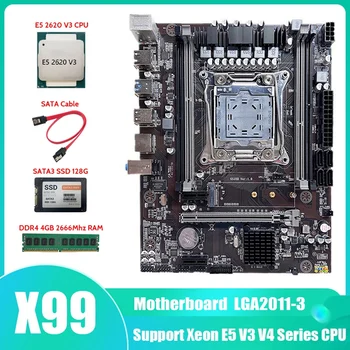 X99 placa-Mãe LGA2011-3 placa-Mãe do Computador Com E5 2620 V3 CPU+SSD SATA3 128G+4GB DDR4 2666Mhz RAM+Cabo SATA