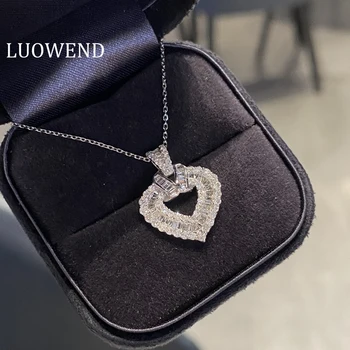 LUOWEND 100% Branco 18K Colar de Ouro de Noivado Colar de Halo Forma de Coração de Diamante Pingente de Colar para Mulheres Proposta Personalizar