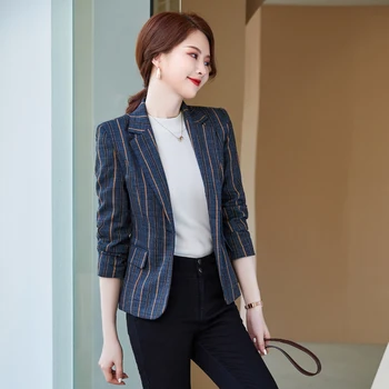 Mulheres blazer, casual, retro, listra vertical, a primavera e o outono, elegante, com escritório na cidade de jaqueta,S-4XL,2021