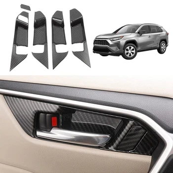 Porta interna Tigela Guarnição de maçaneta Decoração ABS com Fibra de Carbono Para Toyota RAV4 2019-2022