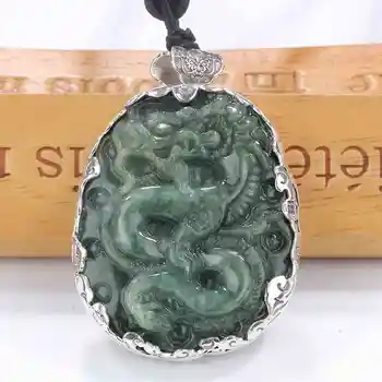 ZHJIASHUN Retro 100% de Prata 925 Esmeralda Natural Dragão Colar Pingente Vintage Pingentes de Pedras preciosas Jóias Para Mulheres