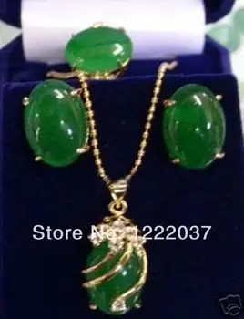 NOVO Requintado verde jade pingente de Colar anel brinco/set