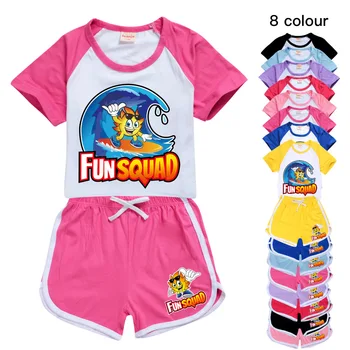 As meninas Meninos Verão Conjunto de Roupas de Diversão Esquadrão Jogo de Crianças Desporto T-Shirt +Calça 2-Conjunto de peças de Roupas de Bebê Confortável, Roupas de Pijamas