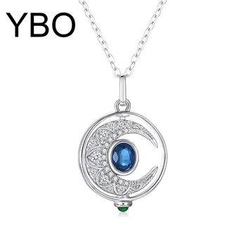 YBO Moda de Prata 925 Pingente de Lua Colares Para as Mulheres, Natural de Safira cz Gemstone Jóias de Luxo Festa de Presente de Aniversário