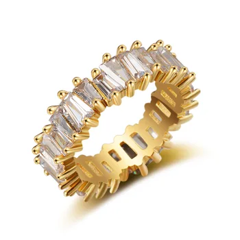 Moda Espumante de Luxo de Alta qualidade do Anel Completo Escada Praça Diamantes de Ouro, Anéis de Prata Para Mulheres de Festa de Casamento Jóias Presentes