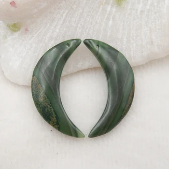 Venda quente Esculpida Jade Africano lua Brinco de Pérolas,semi-preciosas joias brinco 32x9x3mm4g
