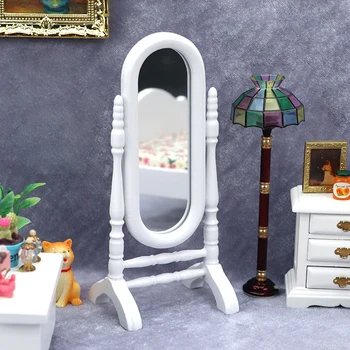 1PC 1:12 Casa de bonecas em Miniatura do Clássico Branco Espelho de Vestir Móveis Modelo de Brinquedos
