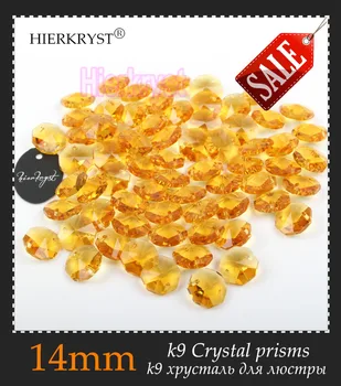 HIERKRYST 100 pcs 14 mm Octagon Esferas de Cristal de Lustre de Vidro Peças de arco-íris Maker Prismas Pingentes Conectores de Ouro #08