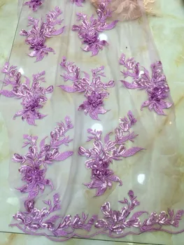 5yards /monte hts006# lilás 3d de luxo flor de melhor qualidade do bordado em tule de malha laço de tecido para o vestido de noite/casamento