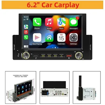 6.2 polegadas, Rádio de Carro 1DIN HD Tela de Toque do aparelho de som do Carro Auto Multimídia MP5 Player Receptor FM Bluetooth Carplay de Áudio/Câmera de segurança