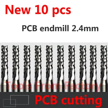 10pcs de Carboneto de PCB de Gravura do CNC Bits, fresas de topo de corte do furo de broca fresa de topo com 2,4 mm de Diâmetro # ST3.2.410