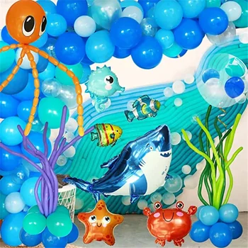 160Pcs de Tubarão, Peixe Bolha Peixe-palhaço Hippocampu Oceano Azul Balões Garland Kit Submarino, Tema de Aniversário, chá de Bebê para festas