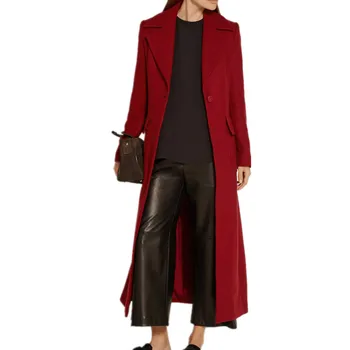 Casaco de Lã Mulheres de Vermelho na Lapela Slim Engrossar Quente Mistura de Lã casaco de 2020, Outono, Inverno Moda de Nova Botão Único Vestuário Feminino