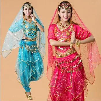 4pcs Índia, Egito, Dança do Ventre, Figurinos de Bollywood Trajes Dancewear Chiffon Dança do Ventre Roupa para Senhoras Adulto Trajes de Dança