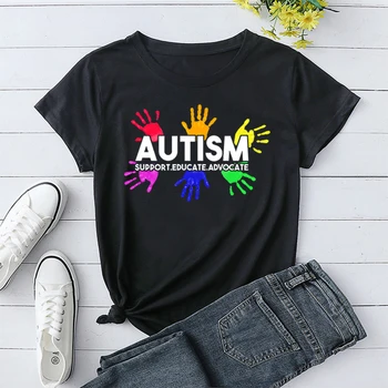 Consciencialização Do Autismo T-Shirt De Apoio Amor T-Camisa Casual Impressão Moda Colorida Palmas Estilo De Verão De Consciencialização Do Autismo Gráfica Tees