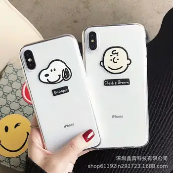 Novo desenho animado Snoopy, Charlie Cabeça Retrato Transparente Casal do Telefone Móvel da Luva para Iphone12 Pro Max Kawaii Anime Meninas Presentes