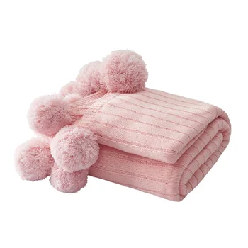 Malha De Manta De Sofá Jogar Cobertores De Algodão Pompom Bebê Adultos Cobertores Manta De Crochê Para A Cama, Sofá Tampa De Malha Tapete