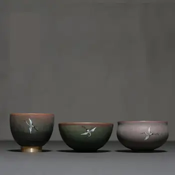 Roxo Argila Cerâmica de Gelo crack Xícara de Chá Chinês de Kung Fu Feitos à Mão Copos de Chá Tigela de Aves de Impressão Novidade de Design