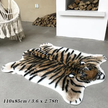 Simulação de Tigre Tapete macio Macio Artificial de Peles de Animais na Área do Tapete em Casa Sala de estar, Varanda Quarto Decoração 3.6 X 2.78 pés