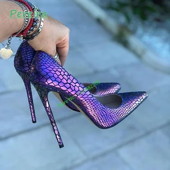 Roxo Cobra Impressão Slip-on Bombas de Mulheres 2023 Sólido Oco bico Super Fino, Salto Alto de Couro Sexy Moda Sapatos de Festa