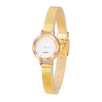 Moda Simples Relógio de Pulso para a moda das Mulheres de Quartzo de Ouro Cinto de Prata Pulseira de Malha Impermeável Senhoras Relógios Relógio Feminino