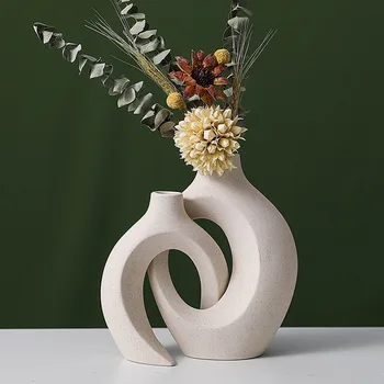 2Pcs/Set Vaso de Cerâmica Circular Oca, Vasos para Flores Jarrones Decorativos Moderno Nórdicos Decoração de Casa