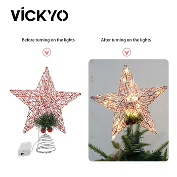 VICKYO 2023 Nova Decoração do Natal Luz de Férias LED Topo de Árvores a Luz da Estrela de Ouro Glitter Decorações Para a Casa de Enfeites de Árvore de Natal