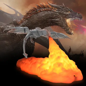 Dragão Forma Noite do DIODO emissor de Luz de Impressão 3D Dragon Flame Respiração Quarto Animal Decoração Recarregável Luz de Aniversário Toy Lâmpada