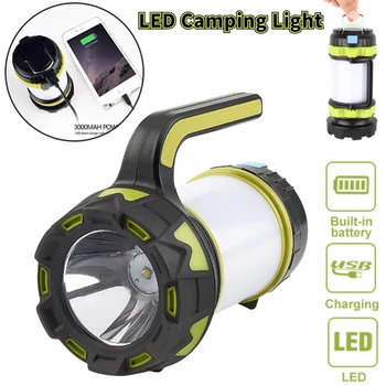 USB Recarregável do DIODO emissor de luz Tocha Lanterna Camping Lanterna Farol com Lâmpada de Emergência Impermeável Exterior de Pesquisa Lanterna Holofote