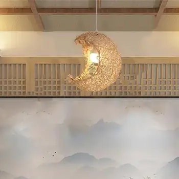 Moderno Tecido de Bambu Pingente de Luz Lustre de Vime Abajur para Restaurante