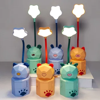 LED Bonito dos desenhos animados da Noite a Luz de Carregamento USB Lâmpada de Mesa para Crianças de Cabeceira, Candeeiro de Leitura, Com Gaveta de Armazenamento do Telefone Móvel