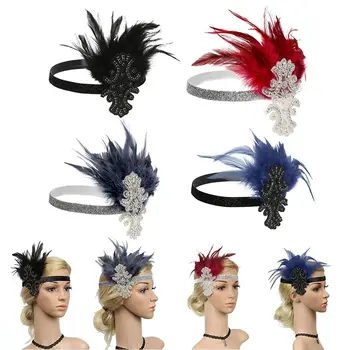 Moda Fascinator o desgaste do Partido decoração Sequin Flapper Cabeça Vintage Baile acessórios de Cabelo de Penas de Headwear