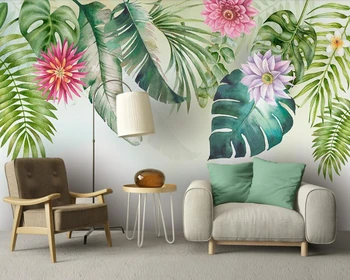 Papel de parede folhas verdes aquarela 3d papel de parede mural,sala de TV, sofá parede do quarto cozinha papéis de parede decoração da casa