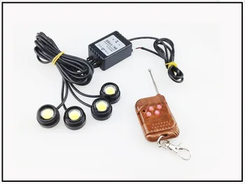 4 Olho de Águia Branca Lâmpada de LED Controle Remoto sem Fio Carro de Aviso de Emergência Strobe Luz Grade Auto Cauda, Luz de Freio
