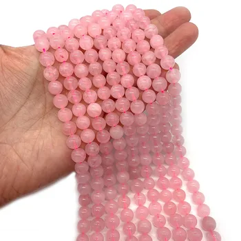 Grânulos de Pedra Natural Quartzo Rosa Cristal bolinhas para Fazer Jóias Bordado Pulseiras DIY Acessórios, Suprimentos