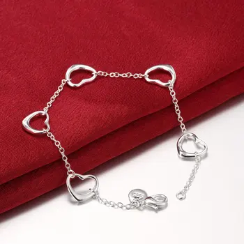 Moda quente fino coração romântico cadeia de prata 925 Esterlina, Bracelete para a mulher marcas de Luxo, jóias festa de Casamento, presentes de Natal