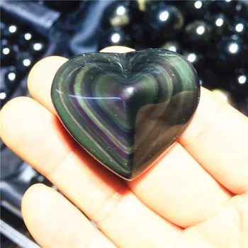 Natural do arco-íris Obsidiana Olhos de Gato Cristal de Quartzo Coração Pedras de Cura Minerais Amostra Decoração Presente 1pc