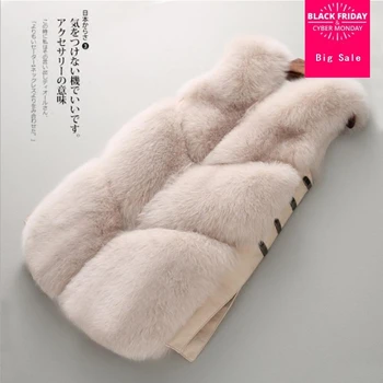 High-end de falsa pele de raposa de colete casaco feminino da moda de Inverno para mulheres de peles falsas casaco colete sem mangas quente colete casual outwear L1675