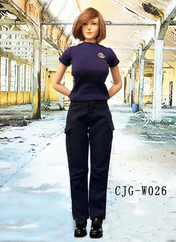 1/6 CJG-W026 Feminino Acessório de Los Angeles Policial T-shirt, Macacão SWAT Roupa apto 12 