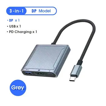 Adaptador de 8K DP Três-em-Um Adaptador USB C Tipo de Adaptador C Portátil Hub Concentrador Portátil Multi-porta de Exibição