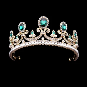 Clássico Pérola Concurso De Beleza Coroas Verdes De Cristal, A Princesa Tiara De Strass Concurso De Acessórios Do Cabelo Do Casamento Nupcial Diadema