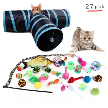 O Brinquedo Do Gato Conjunto Dobrável Túnel Pet Kit De Gatos Engraçados Vara Bell Ball Canal De Pena De Brinquedos Criativos Sortidas Gatinho Brinquedo Interativo