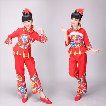 Dia de ano novo para crianças de Dança Traje Chinês vento nacionais de crianças lenço realização de dançarinos
