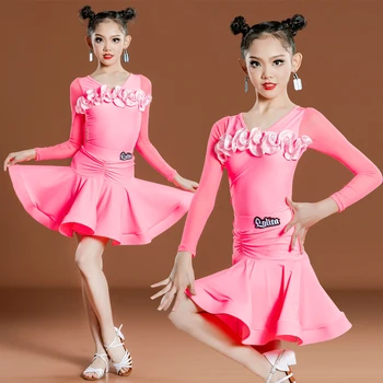 Cor-de-rosa latina Competição de Dança de Vestidos de Samba Prática Desgaste ChaCha de Dança de Desempenho Roupa Bodysuit Saia Rumba de Roupa YS4426